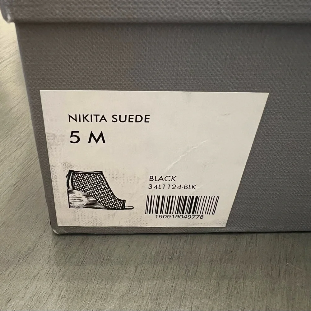Aquatalia Nikita Open Toe Black Suede Wedge Ankle Bootie Sandal Perforated Zip 5